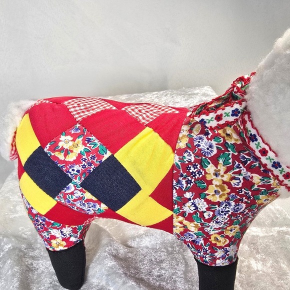 70s/80s VTG  Patchwork Quilted Stuffed Sheep Lamb Folk Art Primitive Decor 12" - Picture 6 of 11